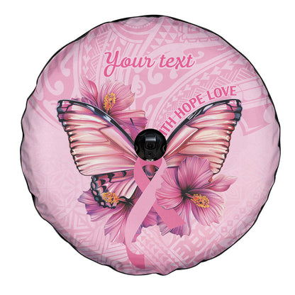 Faith Hope Love Butterfly Pink Ribbon Personalised Spare Tire Cover Polynesian Tribal Pattern