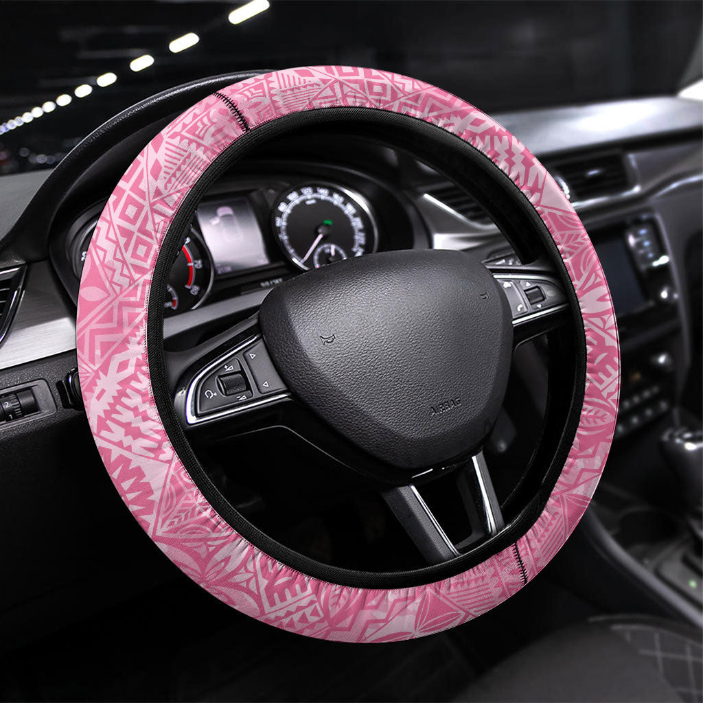 Faith Hope Love Butterfly Pink Ribbon Steering Wheel Cover Polynesian Tribal Pattern