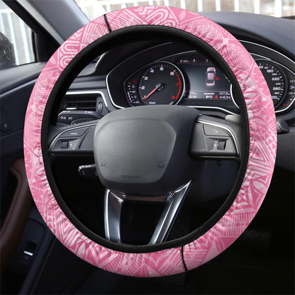 Faith Hope Love Butterfly Pink Ribbon Steering Wheel Cover Polynesian Tribal Pattern