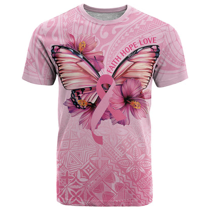 Faith Hope Love Butterfly Pink Ribbon Personalised T Shirt Polynesian Tribal Pattern