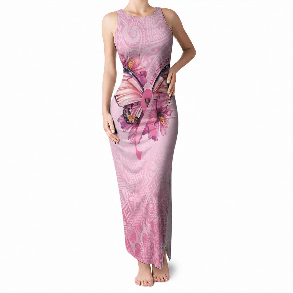 Faith Hope Love Butterfly Pink Ribbon Personalised Tank Maxi Dress Polynesian Tribal Pattern