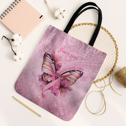 Faith Hope Love Butterfly Pink Ribbon Personalised Tote Bag Polynesian Tribal Pattern