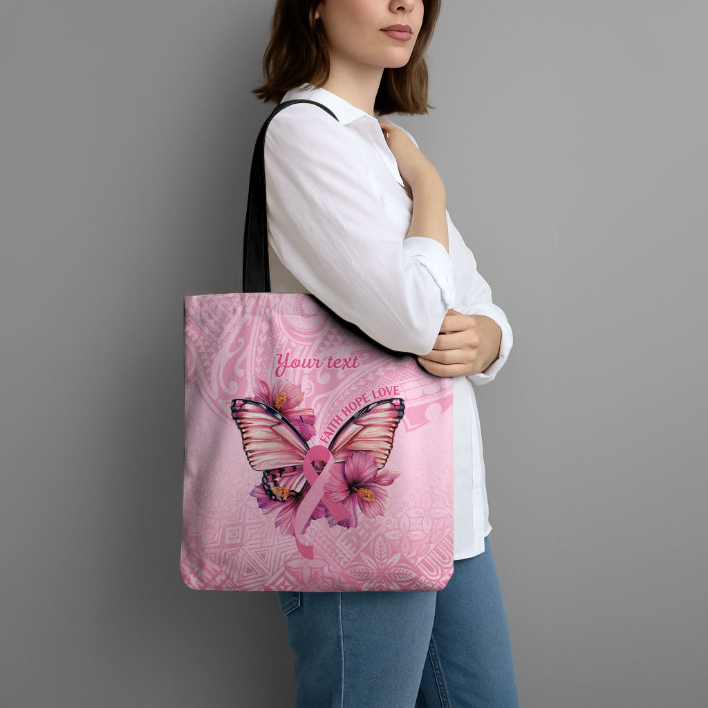 Faith Hope Love Butterfly Pink Ribbon Personalised Tote Bag Polynesian Tribal Pattern