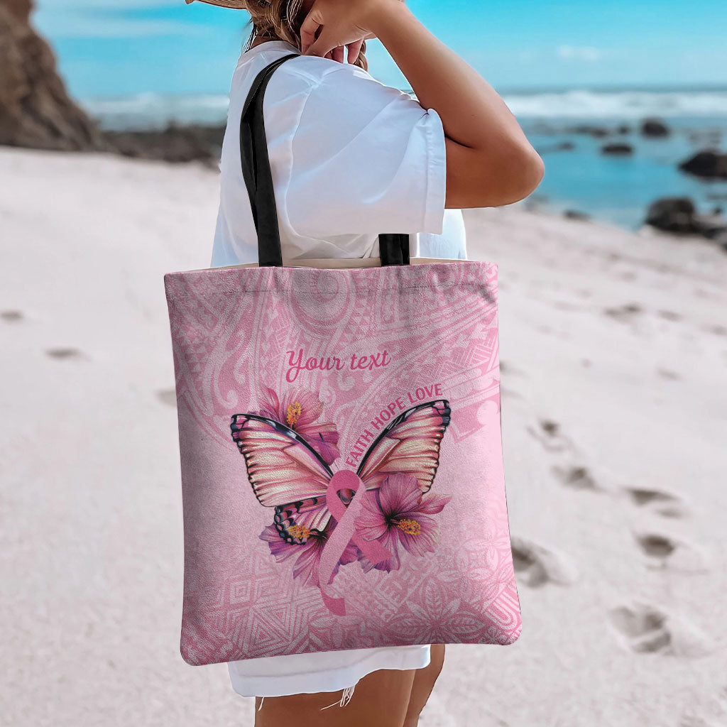 Faith Hope Love Butterfly Pink Ribbon Personalised Tote Bag Polynesian Tribal Pattern