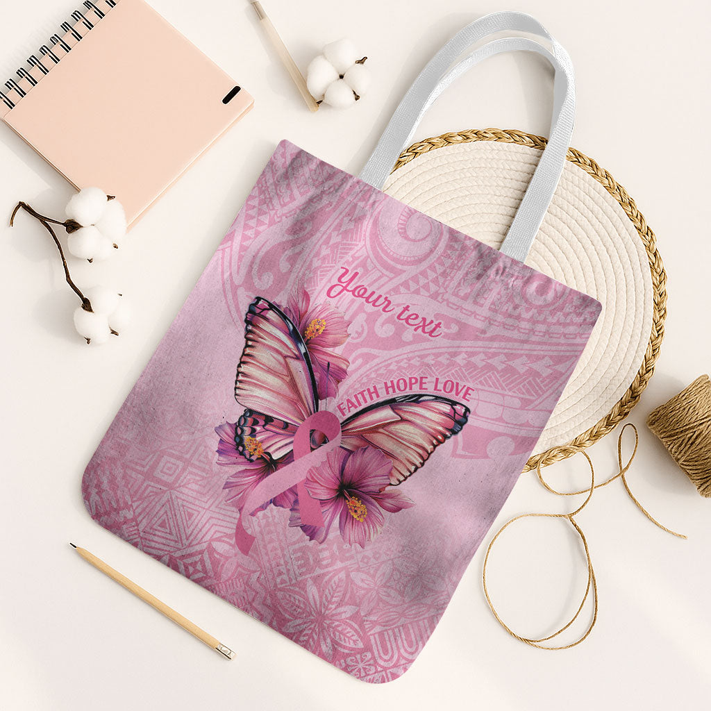 Faith Hope Love Butterfly Pink Ribbon Personalised Tote Bag Polynesian Tribal Pattern