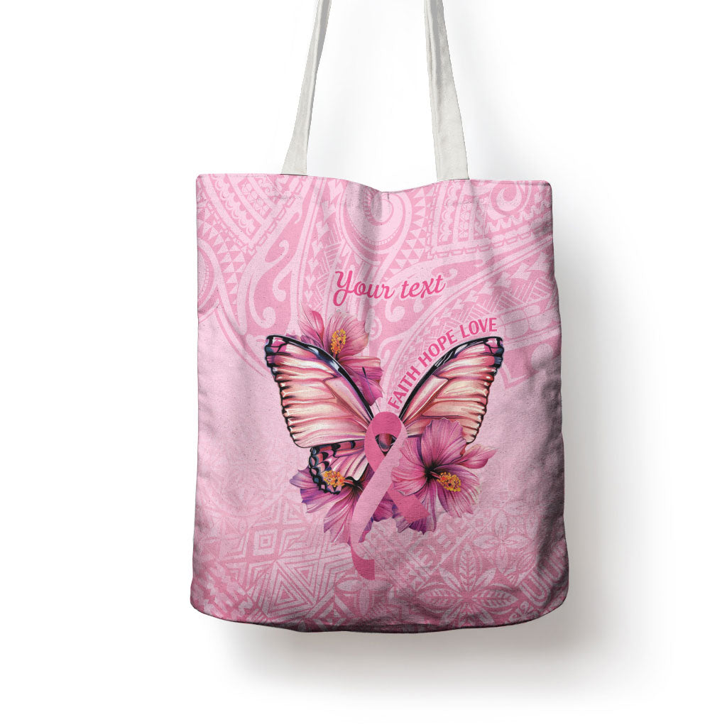 Faith Hope Love Butterfly Pink Ribbon Personalised Tote Bag Polynesian Tribal Pattern