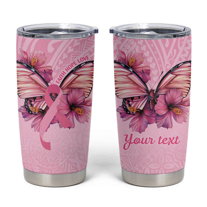 Faith Hope Love Butterfly Pink Ribbon Personalised Tumbler Cup Polynesian Tribal Pattern