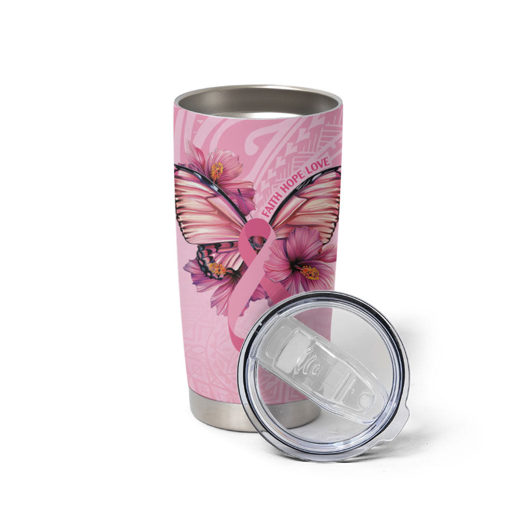 Faith Hope Love Butterfly Pink Ribbon Personalised Tumbler Cup Polynesian Tribal Pattern