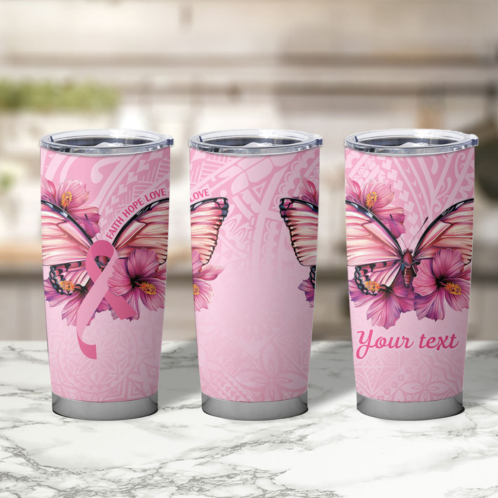 Faith Hope Love Butterfly Pink Ribbon Personalised Tumbler Cup Polynesian Tribal Pattern