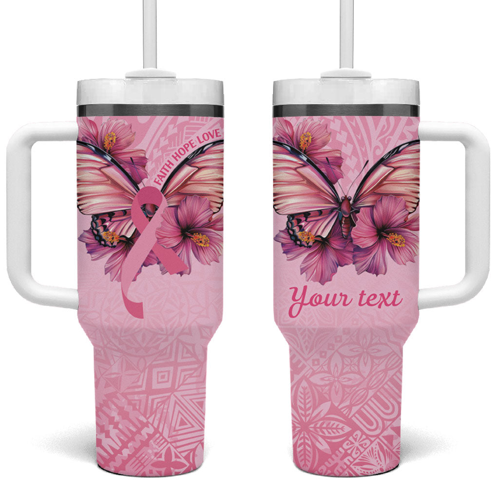 Faith Hope Love Butterfly Pink Ribbon Personalised Tumbler With Handle Polynesian Tribal Pattern