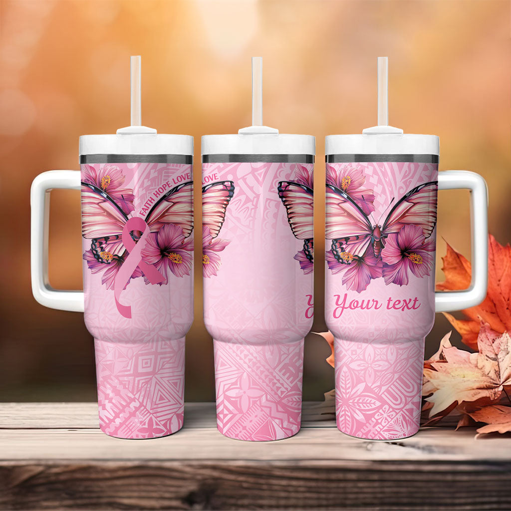 Faith Hope Love Butterfly Pink Ribbon Personalised Tumbler With Handle Polynesian Tribal Pattern