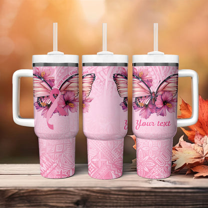 Faith Hope Love Butterfly Pink Ribbon Personalised Tumbler With Handle Polynesian Tribal Pattern