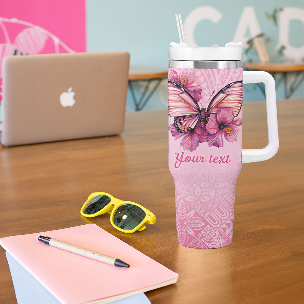 Faith Hope Love Butterfly Pink Ribbon Personalised Tumbler With Handle Polynesian Tribal Pattern