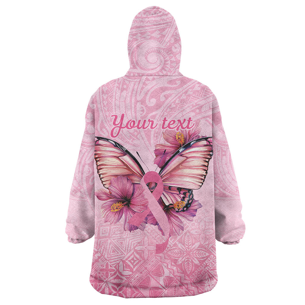Faith Hope Love Butterfly Pink Ribbon Personalised Wearable Blanket Hoodie Polynesian Tribal Pattern