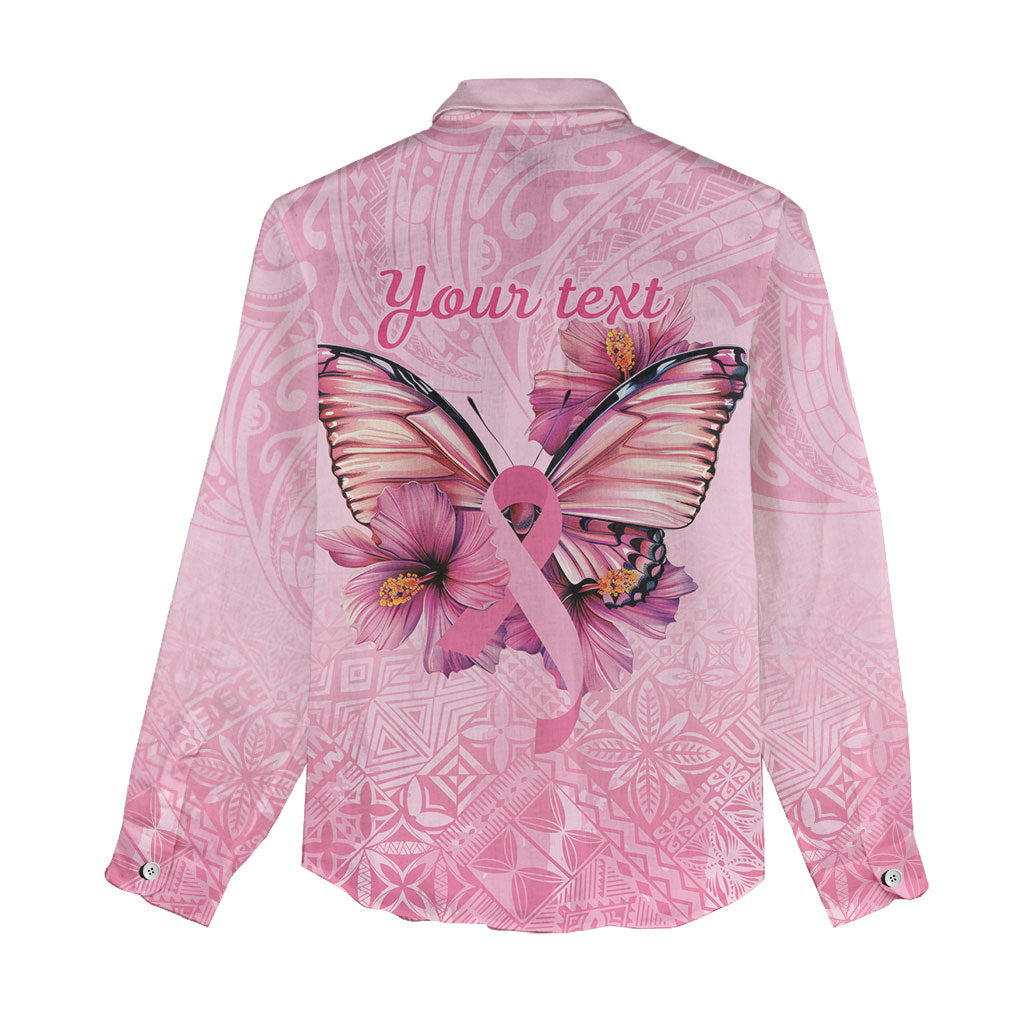 Faith Hope Love Butterfly Pink Ribbon Personalised Women Casual Shirt Polynesian Tribal Pattern