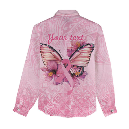 Faith Hope Love Butterfly Pink Ribbon Personalised Women Casual Shirt Polynesian Tribal Pattern