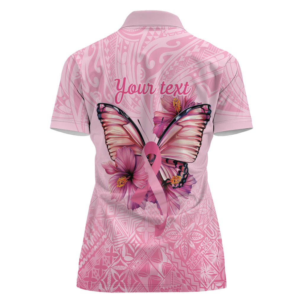 Faith Hope Love Butterfly Pink Ribbon Personalised Women Polo Shirt Polynesian Tribal Pattern