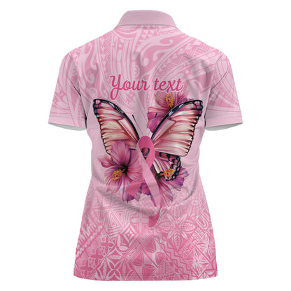 Faith Hope Love Butterfly Pink Ribbon Personalised Women Polo Shirt Polynesian Tribal Pattern
