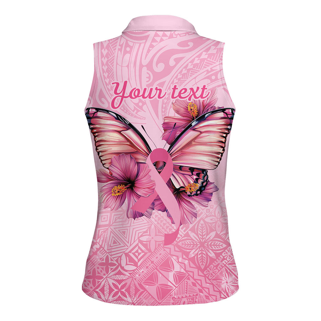 Faith Hope Love Butterfly Pink Ribbon Personalised Women Sleeveless Polo Shirt Polynesian Tribal Pattern