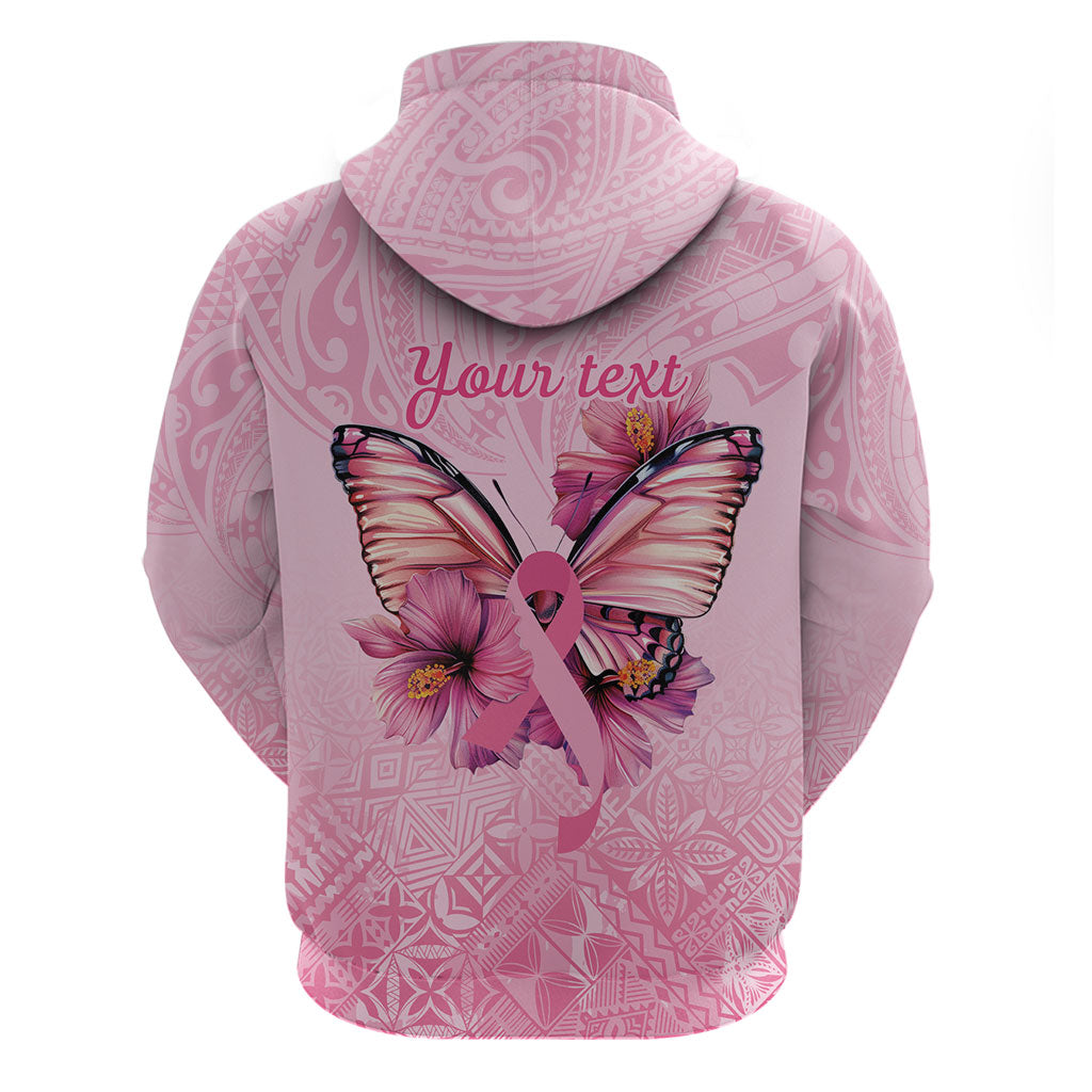 Faith Hope Love Butterfly Pink Ribbon Personalised Zip Hoodie Polynesian Tribal Pattern