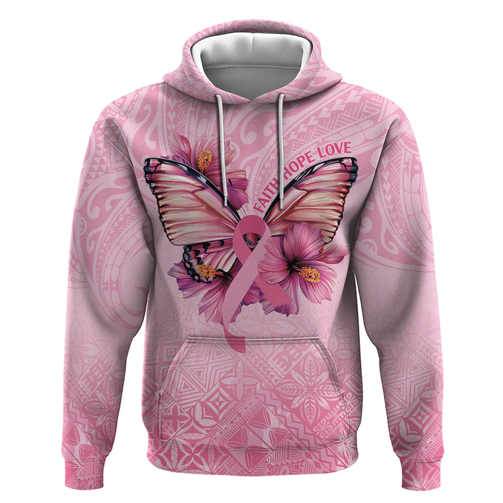 Faith Hope Love Butterfly Pink Ribbon Personalised Zip Hoodie Polynesian Tribal Pattern