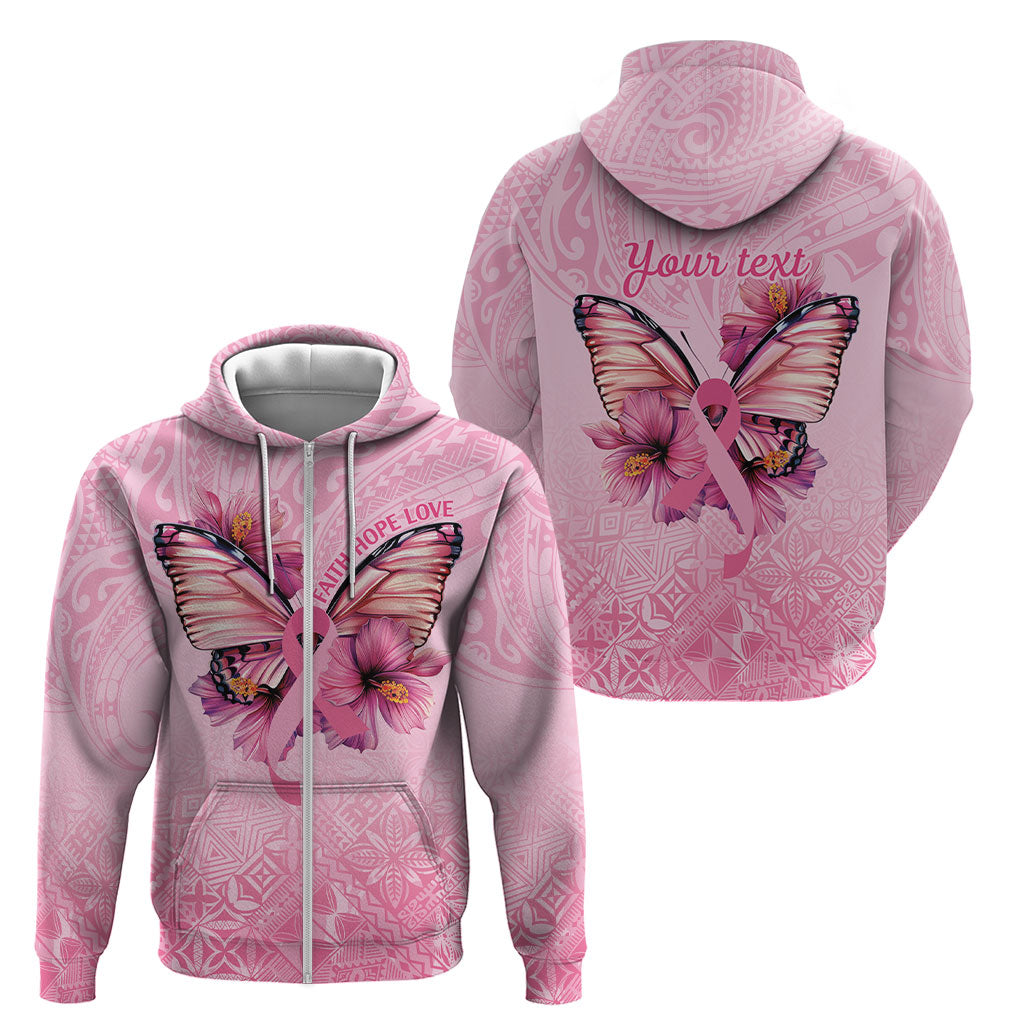 Faith Hope Love Butterfly Pink Ribbon Personalised Zip Hoodie Polynesian Tribal Pattern