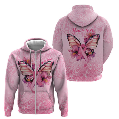 Faith Hope Love Butterfly Pink Ribbon Personalised Zip Hoodie Polynesian Tribal Pattern