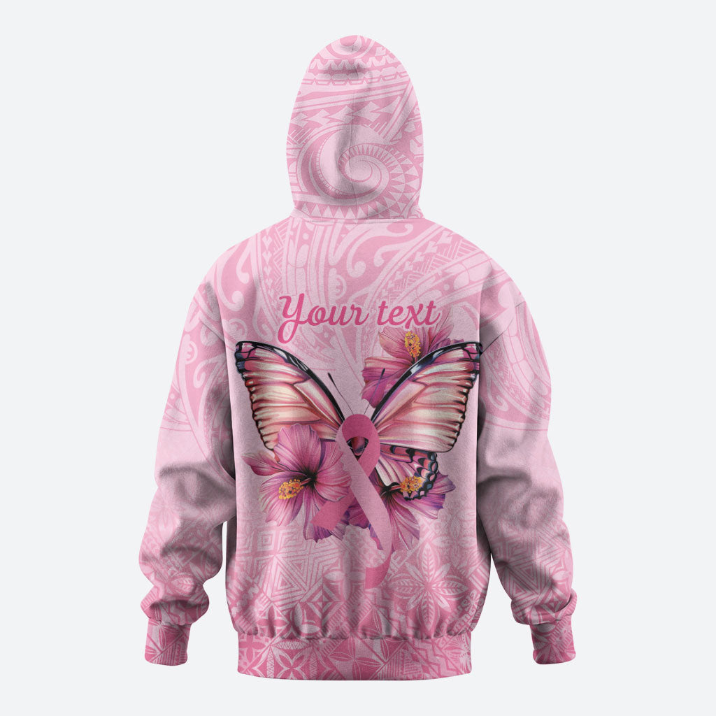 Faith Hope Love Butterfly Pink Ribbon Personalised Zip Hoodie Polynesian Tribal Pattern