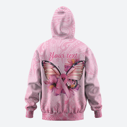 Faith Hope Love Butterfly Pink Ribbon Personalised Zip Hoodie Polynesian Tribal Pattern