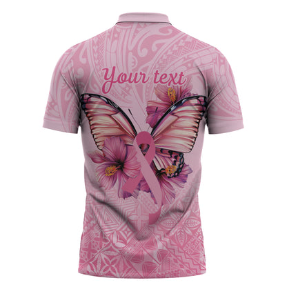 Faith Hope Love Butterfly Pink Ribbon Personalised Zipper Polo Shirt Polynesian Tribal Pattern