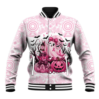 Aboriginal Pink Ghost Pumpkin Baseball Jacket Aboriginal Halloween Wear Pink