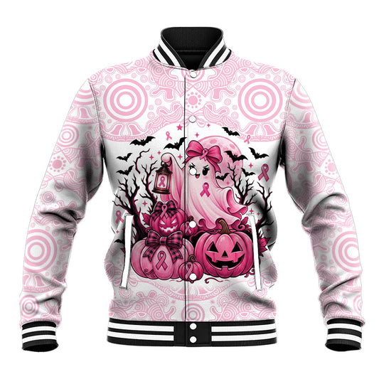Aboriginal Pink Ghost Pumpkin Baseball Jacket Aboriginal Halloween Wear Pink