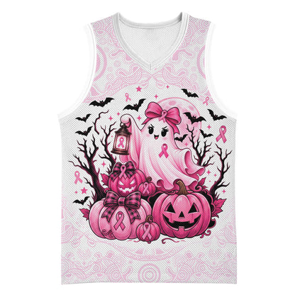 Aboriginal Pink Ghost Pumpkin Basketball Jersey Aboriginal Halloween Wear Pink