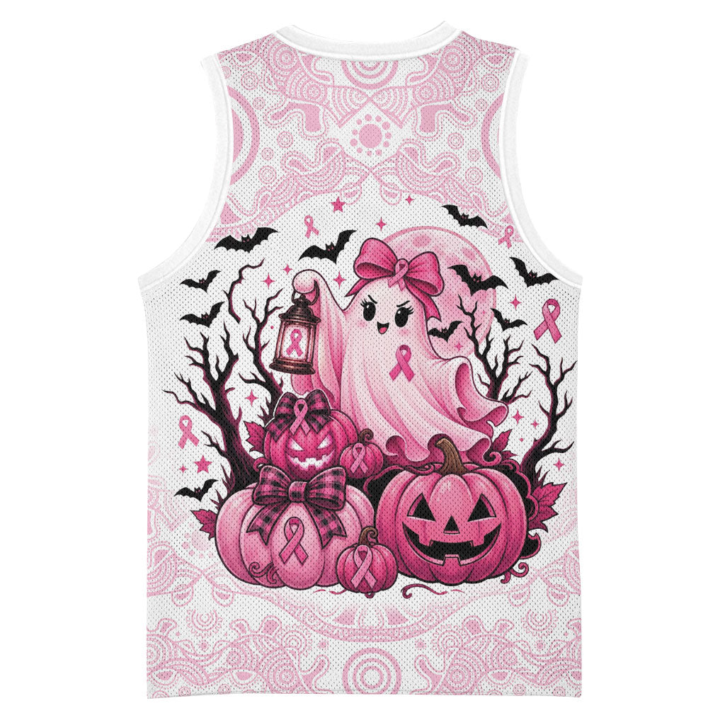 Aboriginal Pink Ghost Pumpkin Basketball Jersey Aboriginal Halloween Wear Pink