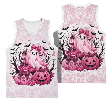 Aboriginal Pink Ghost Pumpkin Basketball Jersey Aboriginal Halloween Wear Pink
