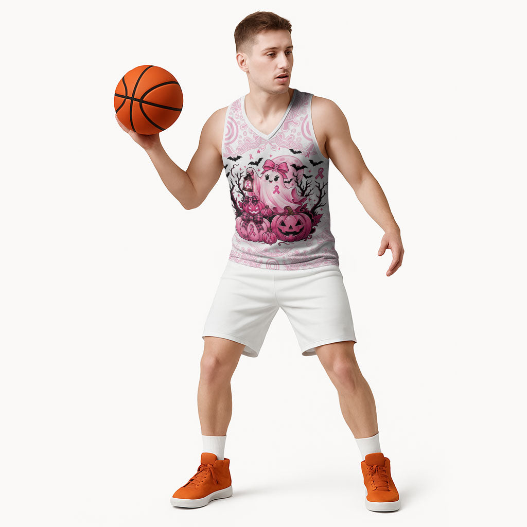 Aboriginal Pink Ghost Pumpkin Basketball Jersey Aboriginal Halloween Wear Pink