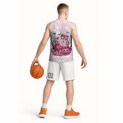 Aboriginal Pink Ghost Pumpkin Basketball Jersey Aboriginal Halloween Wear Pink