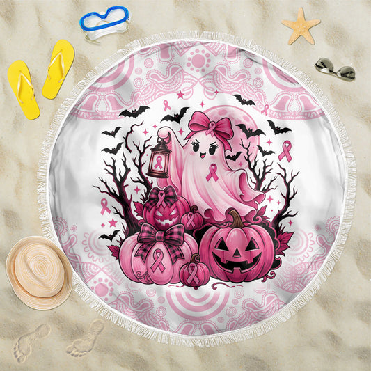 Aboriginal Pink Ghost Pumpkin Beach Blanket Aboriginal Halloween Wear Pink