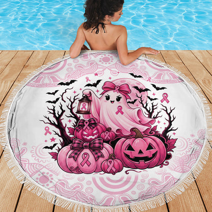Aboriginal Pink Ghost Pumpkin Beach Blanket Aboriginal Halloween Wear Pink