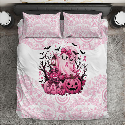 Aboriginal Pink Ghost Pumpkin Bedding Set Aboriginal Halloween Wear Pink