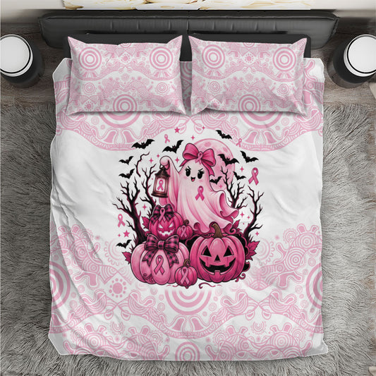 Aboriginal Pink Ghost Pumpkin Bedding Set Aboriginal Halloween Wear Pink