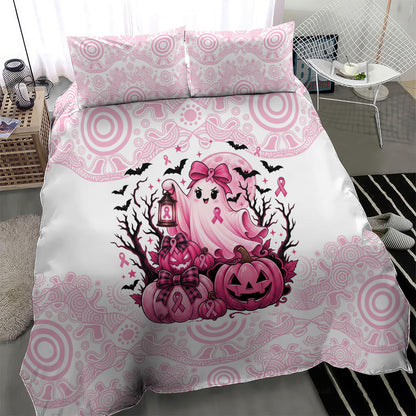 Aboriginal Pink Ghost Pumpkin Bedding Set Aboriginal Halloween Wear Pink