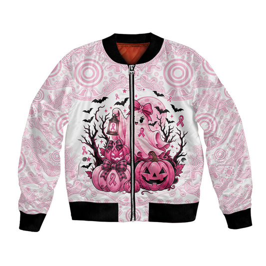Aboriginal Pink Ghost Pumpkin Bomber Jacket Aboriginal Halloween Wear Pink
