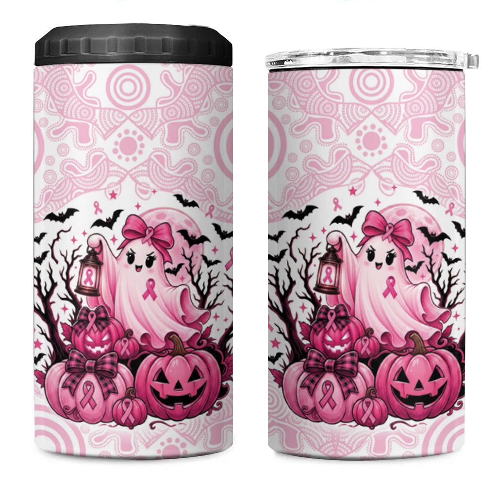 Aboriginal Pink Ghost Pumpkin 4 in 1 Can Cooler Tumbler Aboriginal Halloween Wear Pink