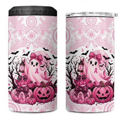 Aboriginal Pink Ghost Pumpkin 4 in 1 Can Cooler Tumbler Aboriginal Halloween Wear Pink