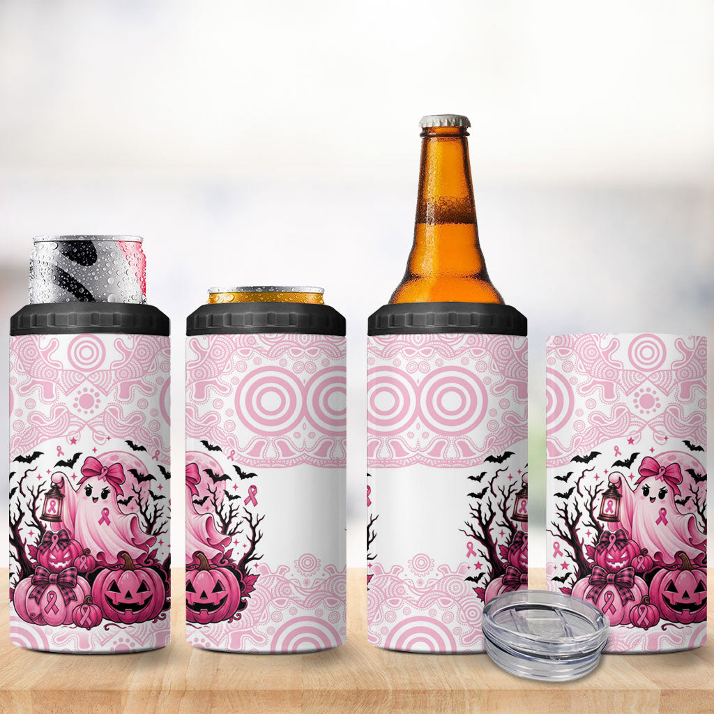 Aboriginal Pink Ghost Pumpkin 4 in 1 Can Cooler Tumbler Aboriginal Halloween Wear Pink