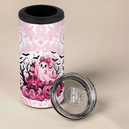 Aboriginal Pink Ghost Pumpkin 4 in 1 Can Cooler Tumbler Aboriginal Halloween Wear Pink