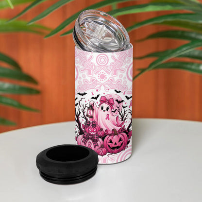 Aboriginal Pink Ghost Pumpkin 4 in 1 Can Cooler Tumbler Aboriginal Halloween Wear Pink