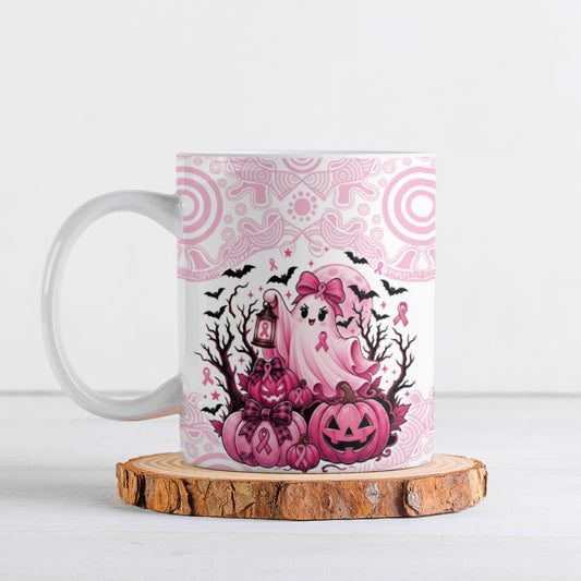 Aboriginal Pink Ghost Pumpkin Ceramic Mug Aboriginal Halloween Wear Pink