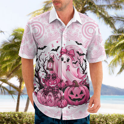 Aboriginal Pink Ghost Pumpkin Hawaiian Shirt Aboriginal Halloween Wear Pink